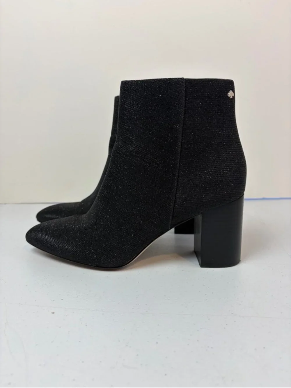 KATE SPADE GISELLE BLACK METALLIC HEEL ANKLE BOOTIE BOOTS WOMENS POINTY TOE 6B